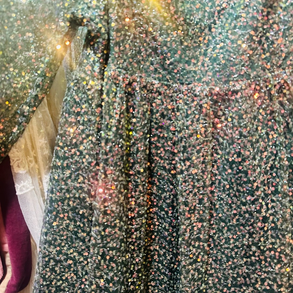 Emerald Sundae Altar’d State Mini Party Dress Sparkle Green & Gold S - Picture 3 of 16